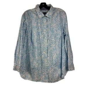 Talbots Women's Size 1X Blue White Coral Reef Blue Cotton Blouse Top Shirt